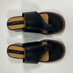 Franco Sarto Women's Sia Block Heel Slide Dress Sandals Black Leather Size 9.5